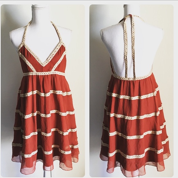 Betsey Johnson Dresses & Skirts - Betsey Johnson vintage halter tea dress rust lace